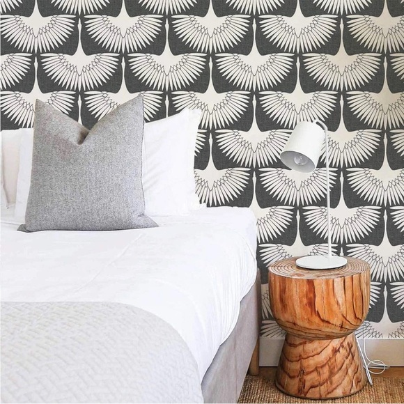 Tempaper Peel and Stick Wallpaper Feather Flock Storm Gray Genevieve Gorder NEW - Picture 2 of 12